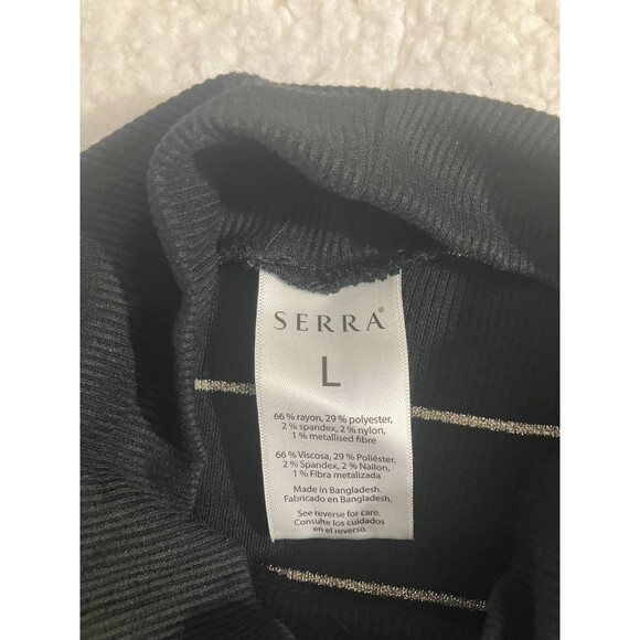 SERRA 2 Pack Ladies Ribbed Mock Neck Sweaters L Grey & Black Striped Shimmer - Picture 9 of 10